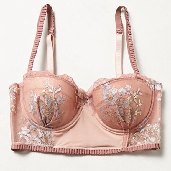 Anthropologie Eloise Cameo Long Line Shimmering Lace Bra 34B NWOT - Picture 1 of 13